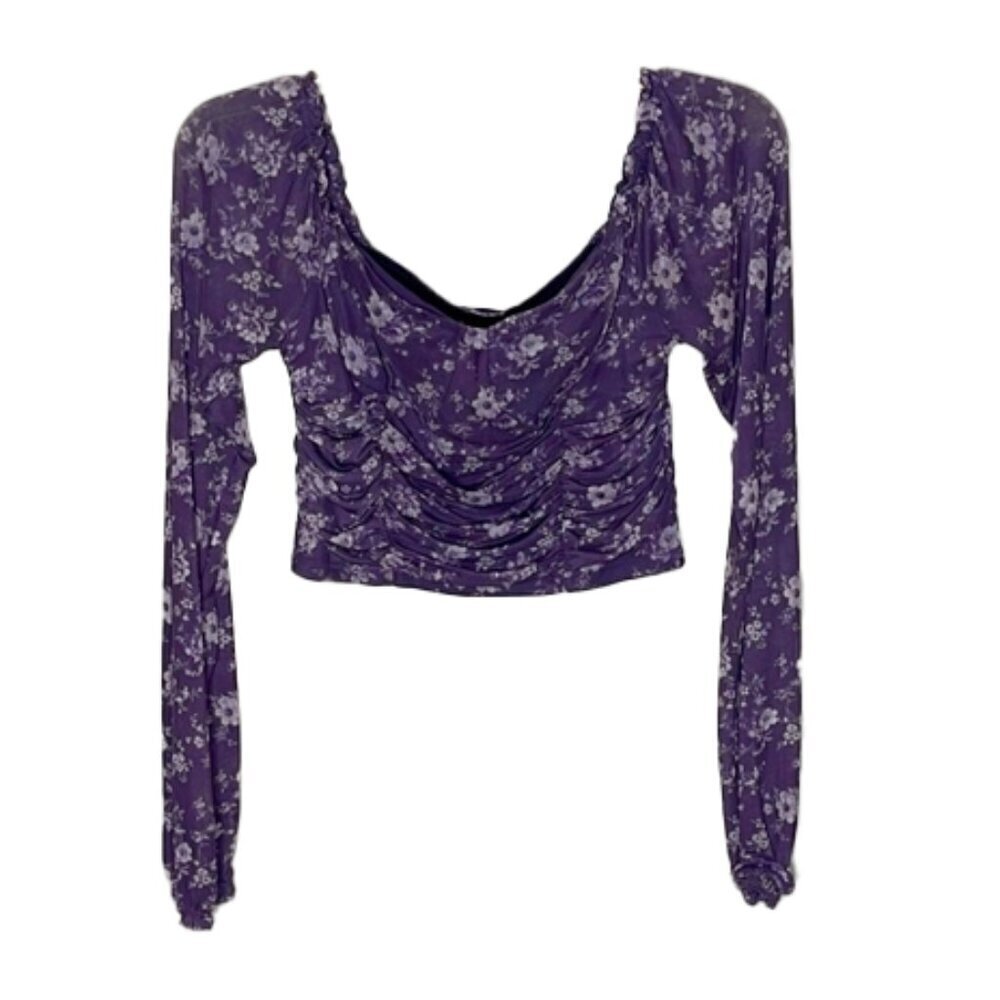 ❤️ 🆕 FOREVER 21 Purple Ruched Cropped Blouse Size S